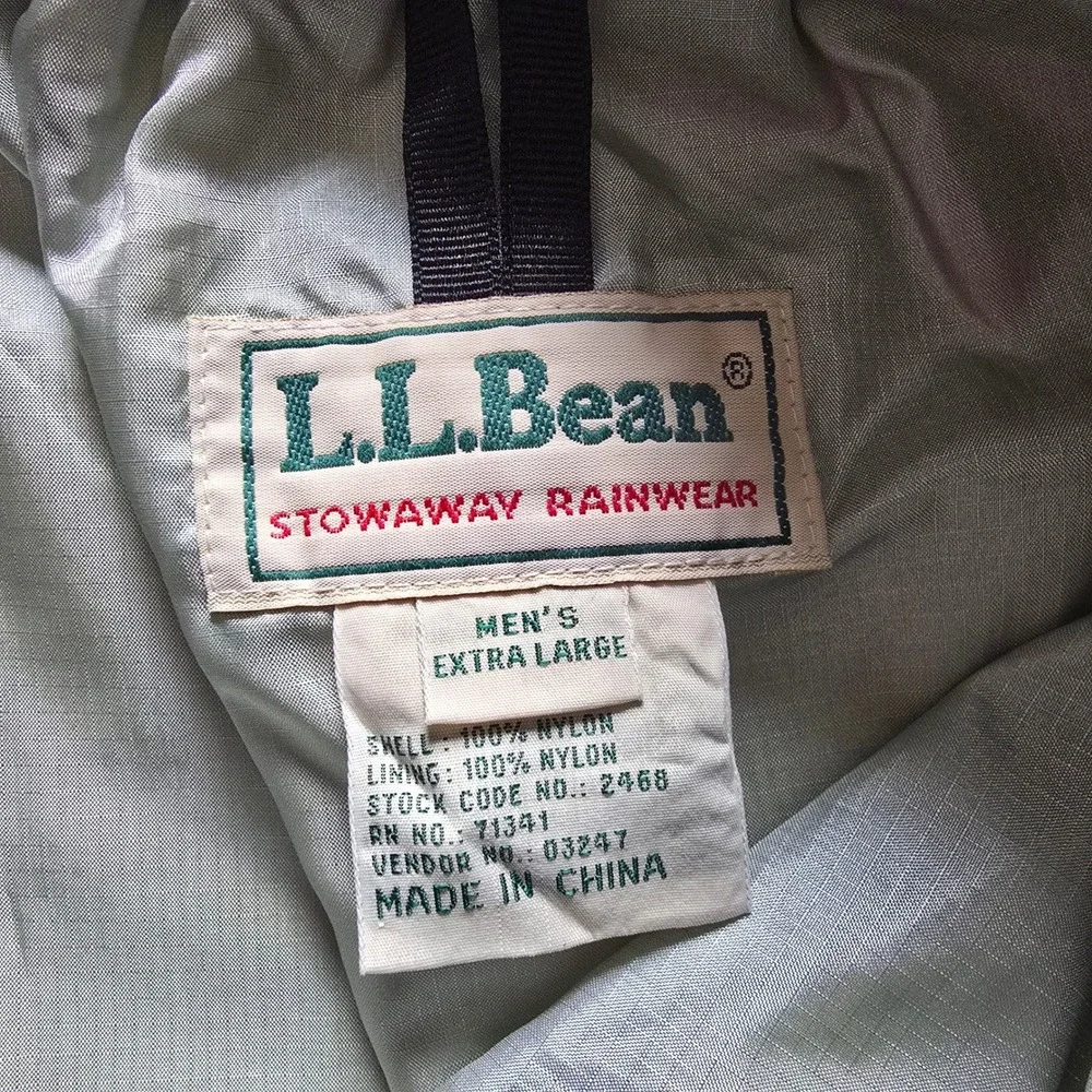 LL Bean Stowaway Rainwear Gore-Tex Pants Mens XL Green Nylon Waterproof RainGear